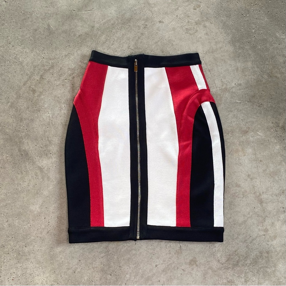 Mistress Rocks plugged bandage zip up bodycon mini skirt
